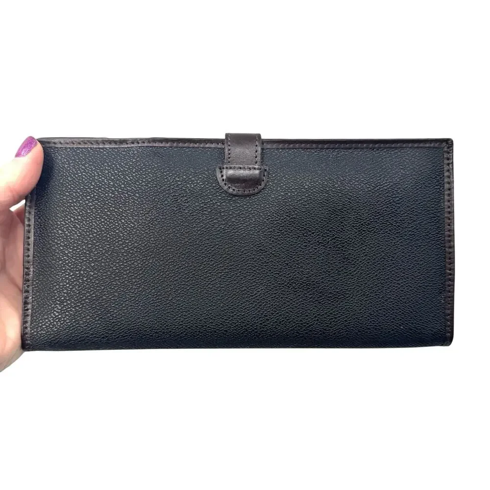 Mulholland Bifold Passport Cover Ticket Pouch Brown Black Pebble Leather NWT